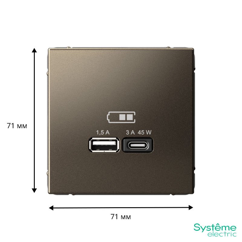 ArtGallery Мокко Розетка USB A + тип-C 45Вт высокоскор.заряд. QC, PD, механизм | GAL000629 | SE — миниатюра 3