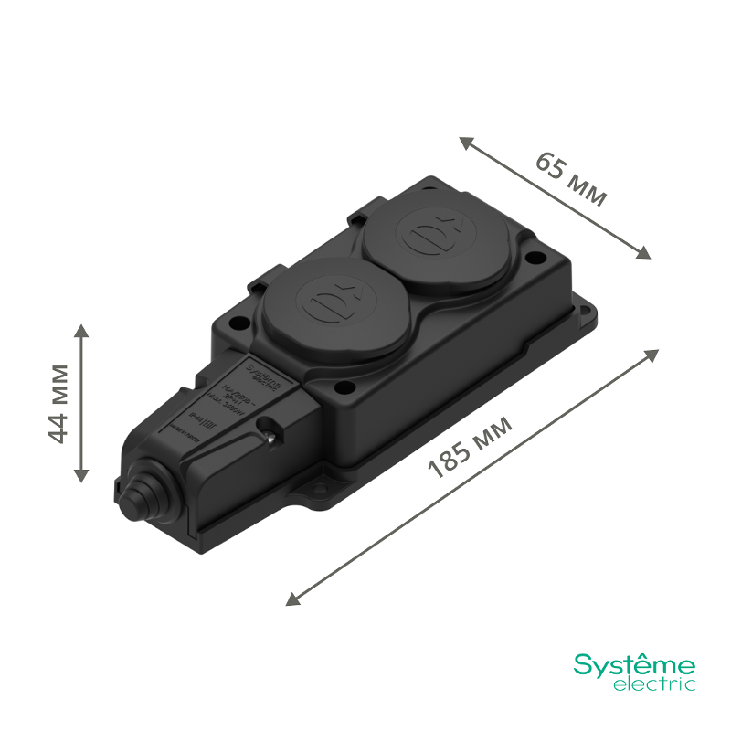 Колодка 2 гнезда 2К+З каучуковая 16А/250В IP44 Чёрная MultiSet | MST4102BK | SE — миниатюра 8