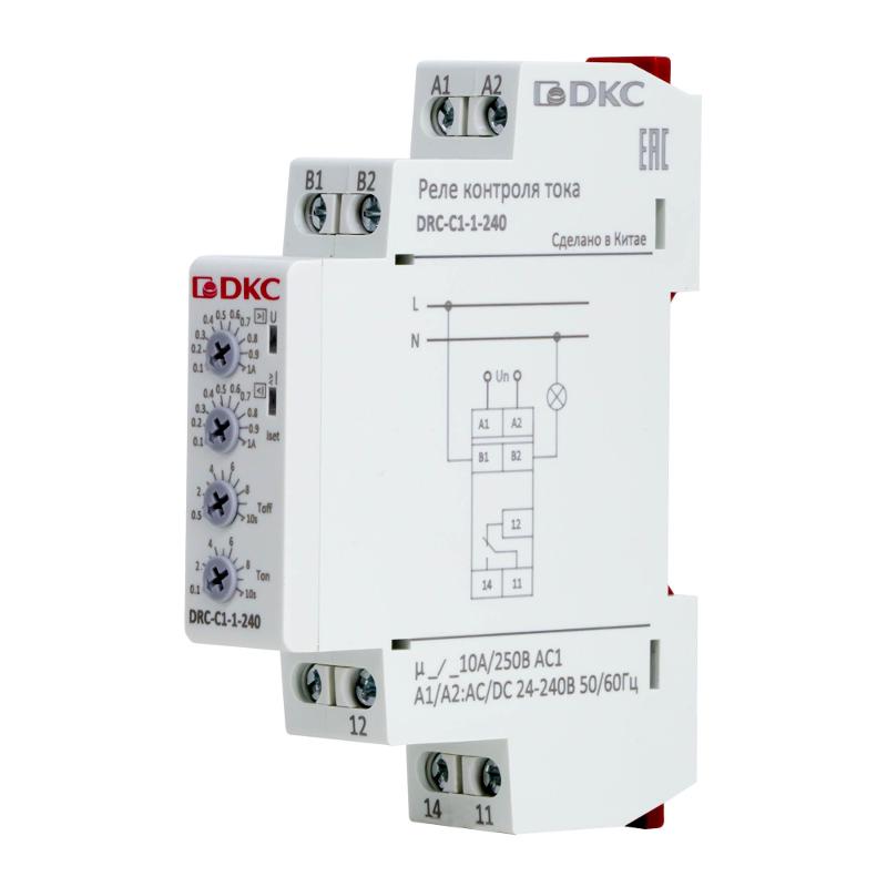 Реле контроля тока, тип DRC, 0.1-1А, конфигурация контакта 1CO, 24-240 AC/DC | DRC-C1-1-240 | DKC — миниатюра 2