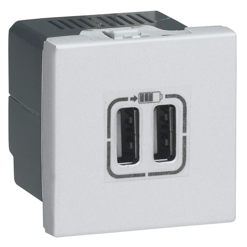 Розетка 2хUSB для зарядки - Mosaic - 2 модуля - А+А - белая | 278594L | Legrand — Legrand