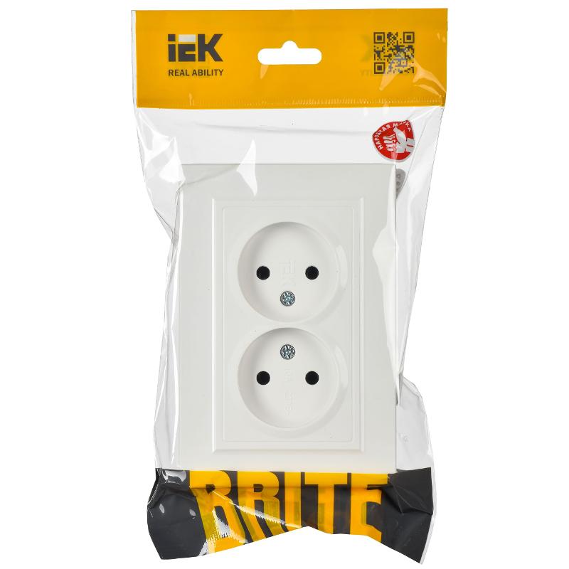BRITE Розетка 2-ая без заземления без шторок10А в сборе РС12-2-БрБ белый | BR-R20-10-K01-F | IEK — миниатюра 2
