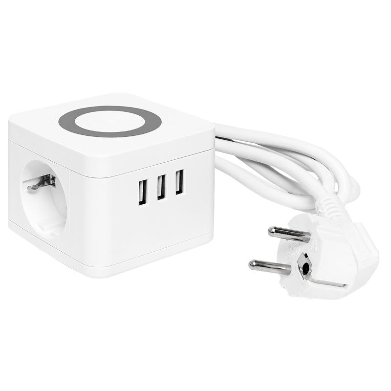 Удлинитель "Куб" 2 гнезда 3USB 2,4А+зарядное устройство 1,3 метра 1мм2 | UBA-CUB-3-WC | EKF — миниатюра 18