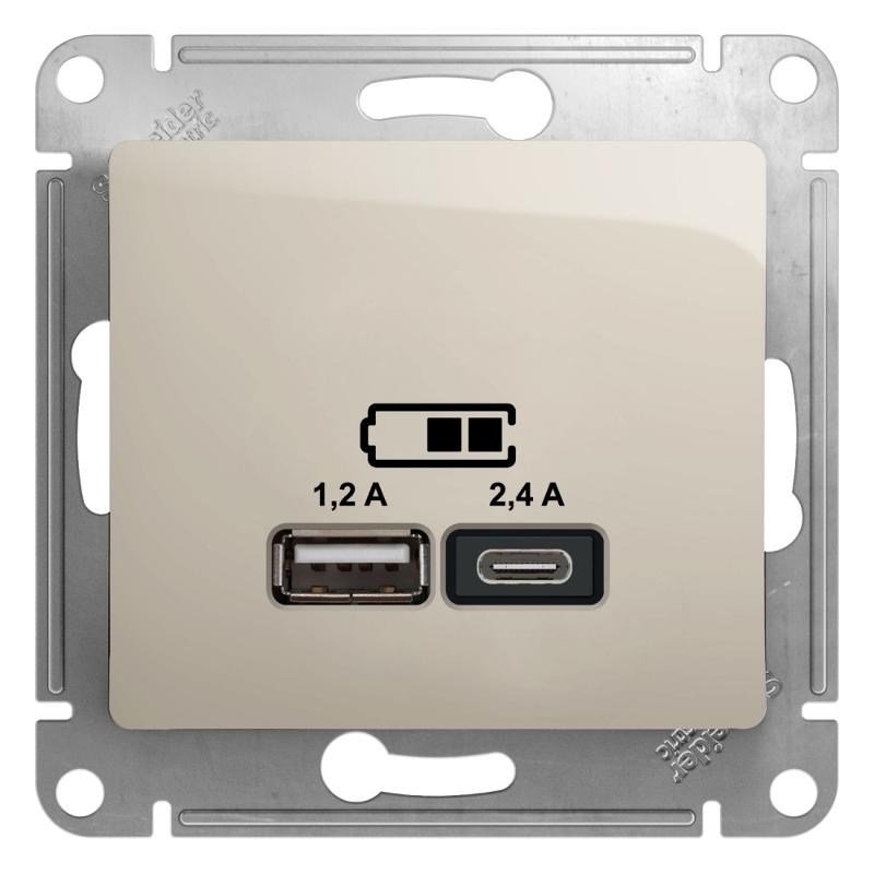 Glossa Молочный USB Розетка A+С, 5В/2,4А, 2х5В/1,2 А, механизм | GSL000939 | SE — Systeme Electric