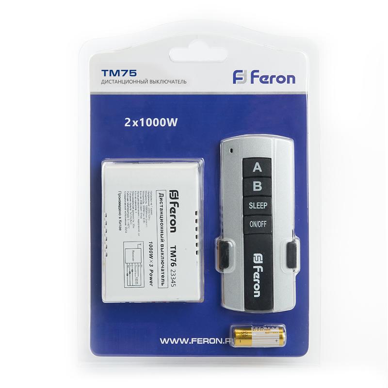 Выключатель дистанционный 230V 1000W TM75 2-х канальный 30м с пультом управления, черное серебро | 23344 | FERON — миниатюра 4