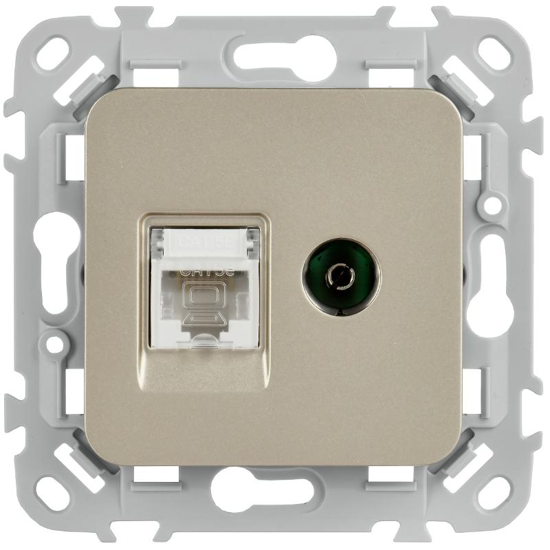 FLITE Розетка 2-ая RJ45/TV кат.5Е UTP РКТВ5е-2-0-ФлШ шампань | FI-AK22-1-K37 | IEK — миниатюра 2
