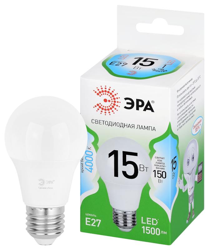 Лампа светодиодная  GREEN LINE LED A60-15W-840-E27 GL E27 15 Вт груша яркий белый свет | Б0067128 | ЭРА — ЭРА (Энергия света)