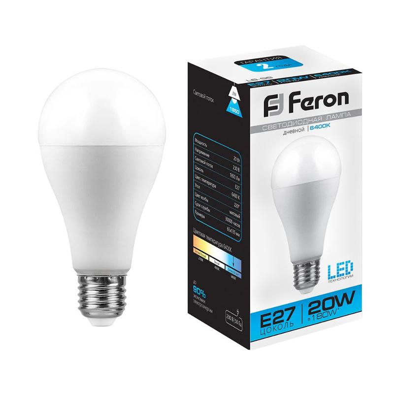 Лампа светодиодная LB-98 (20W) 230V E27 6400K A65 | 25789 | FERON — Feron