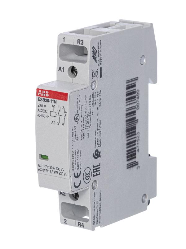 Контактор ESB20-11N-06 модульный (20А АС-1, 1НО+1НЗ), катушка 230В AC/DC | 1SBE121111R0611 | ABB — ABB