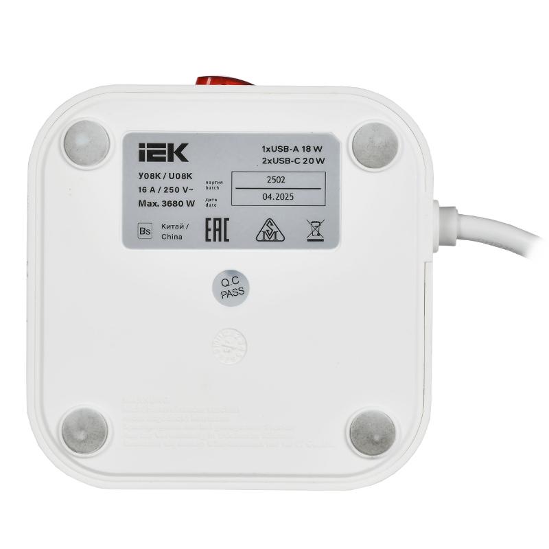 DOMINIC Удлинитель У08K 1,5м 3х1мм2 USB A+C 20Вт бел | DN-YP30-16-08-01-ZKU-K01 | IEK — миниатюра 6
