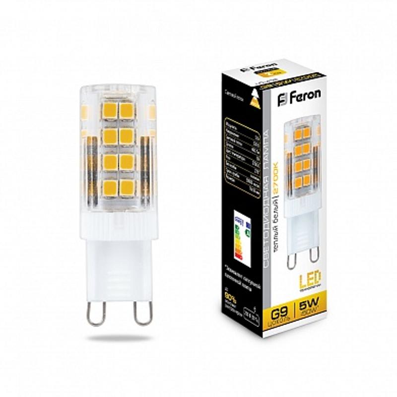 Лампа светодиодная LB-432 (5W) 230V G9 2700K 16x50mm | 25769 | FERON — миниатюра 1