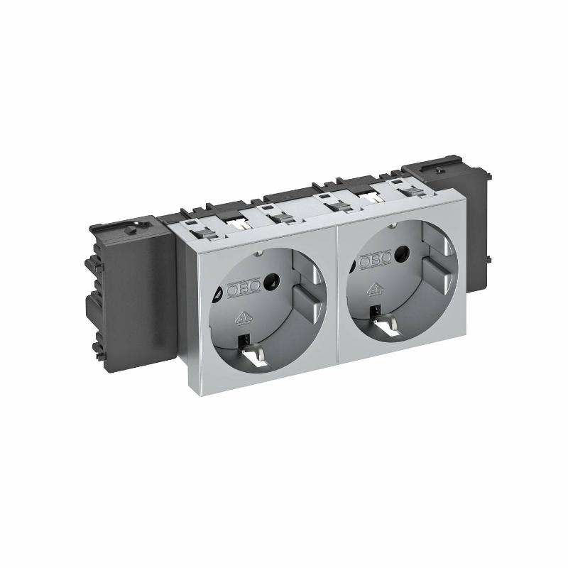 Розетка двойная 0° Modul45connect с з/к, 250 В, 16A (серебристый) (STD-D0C AL2) | 6120372 | OBO Bettermann — OBO Bettermann