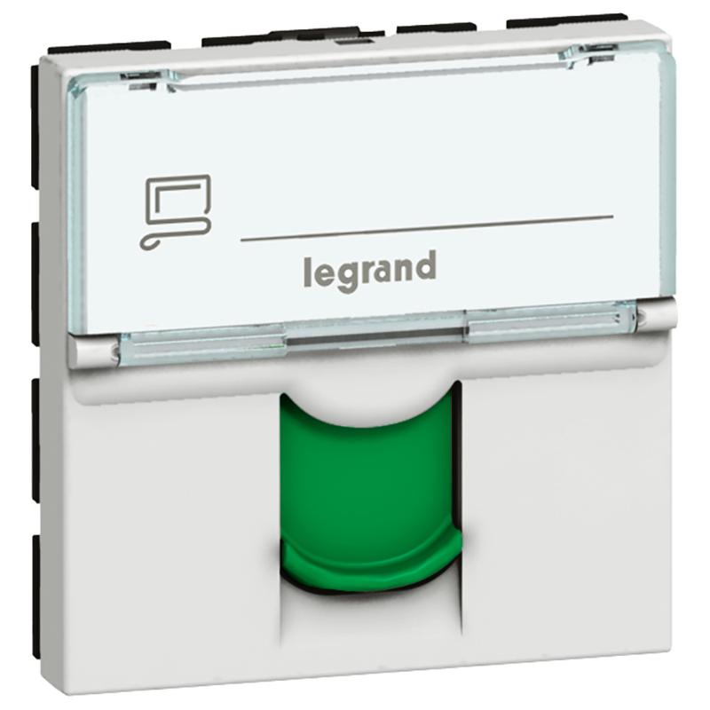 Розетка RJ 45 - Программа Mosaic - категория 6а - STP - 2 модуля - белый с зеленой шторкой - LCS² | 076524 | Legrand — Legrand