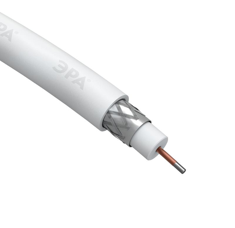 ЭРА Кабель коаксиальный RG-6U, 75 Ом, CCS/(оплётка Al 32%), PVC, цвет белый, бухта 100 м, SIMPLE | Б0044595 | ЭРА — миниатюра 2
