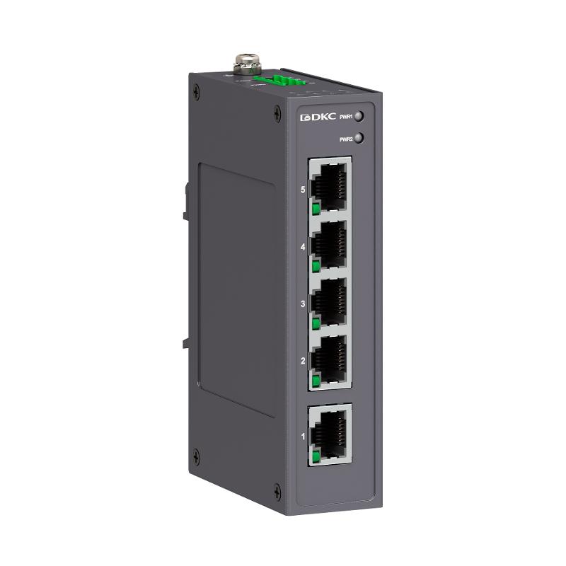 Промышленный неуправляемый коммутатор, 5×10/100Base-T(X) портов RJ45, 12-48В DC/18-30В AC, с резервированием | N1000-5T-P2 | DKC — фото 1 | Sento