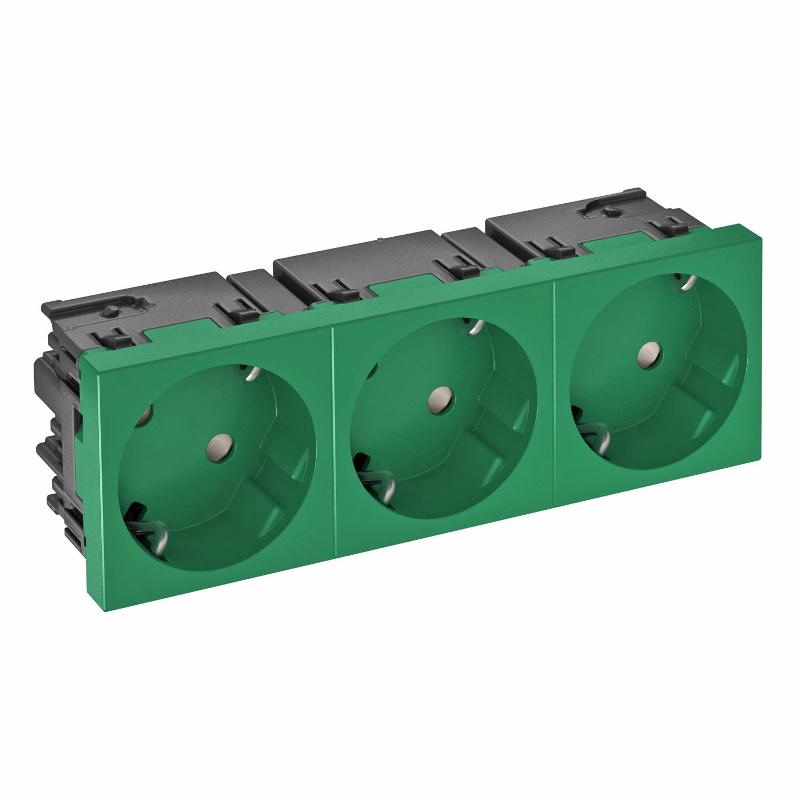 Розетка тройная 33° Modul45connect, с з/к, 250 В, 16A (зеленый) (STD-D3C MZGN3) | 6120506 | OBO Bettermann — OBO Bettermann