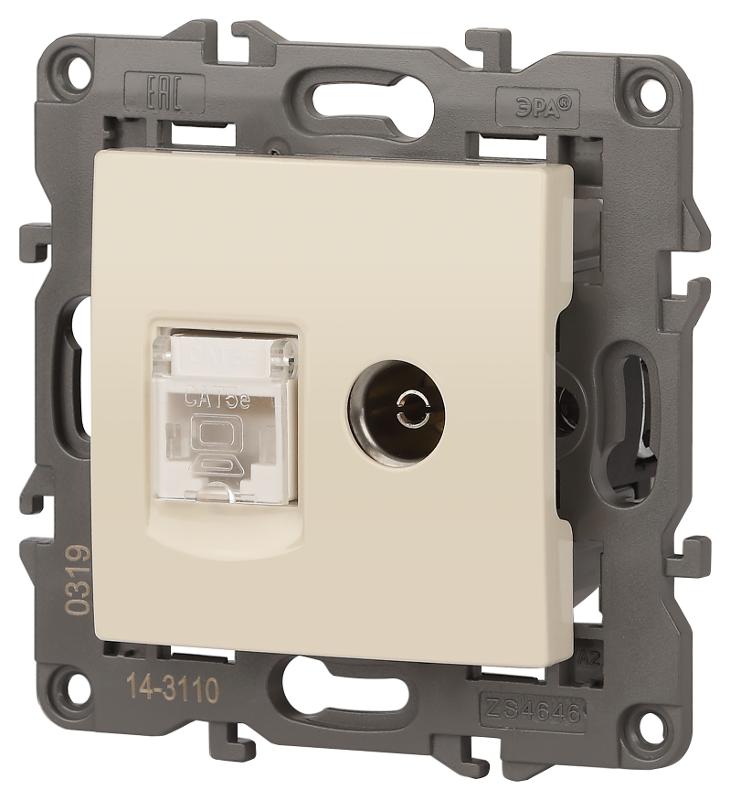 14-3110-02 Розетка RJ45+TV, IP20, сл.кость | Б0034315 | ЭРА — миниатюра 2