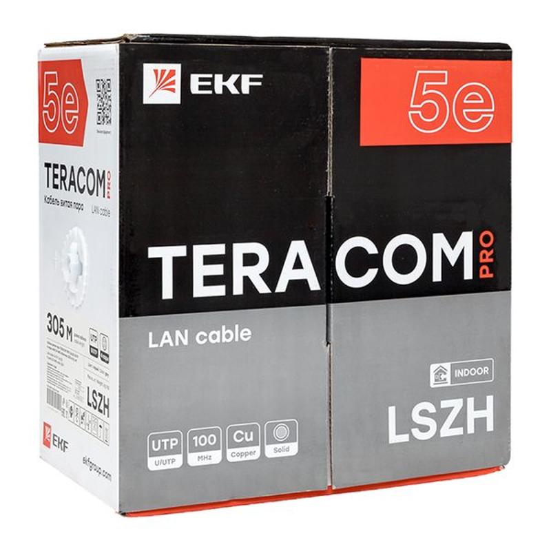 Кабель витая пара TERACOM PRO Cat.5E U/UTP 4 пары solid 24AWG нг(А)-HF серый упак. 305м | TRP-5EUTP-04LSH-GY-IN3 | EKF — миниатюра 10