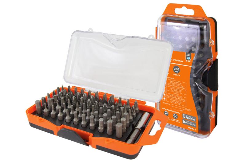 Набор бит №4, 66 бит: SL, PH, PZ, HEX, TORX, SQ, удлинитель, сталь CR-V, в пласт. держ.«Алмаз» | SQ1019-0104 | TDM — TDM ELECTRIC