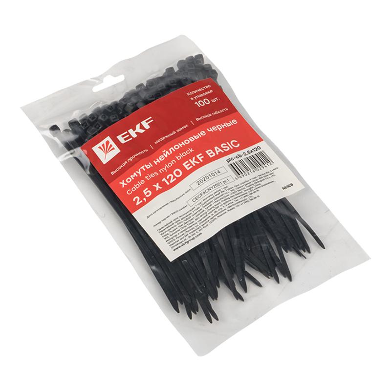 Хомут нейлоновый ЧЕРНЫЙ 2,5х120 (уп./100шт) EKF Simple | plc-cb-2.5x120 | EKF — миниатюра 2