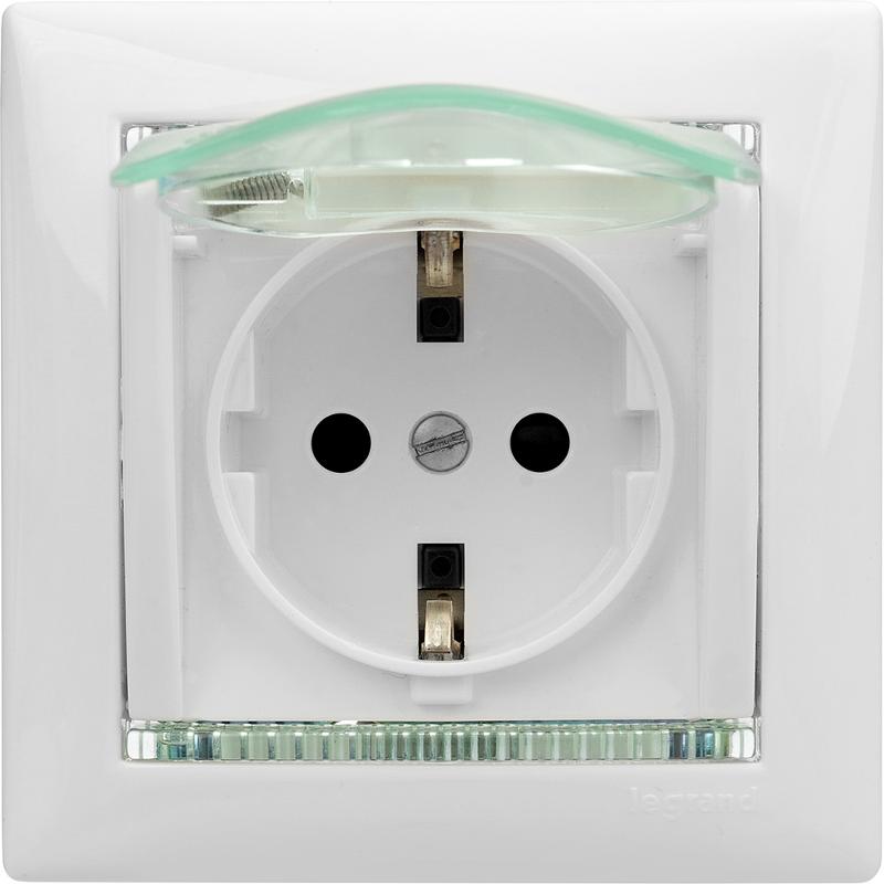 Valena Белый Розетка 1-ая с/з с крышкой и защитными шторками IP44 (к простой рамке) — миниатюра 3