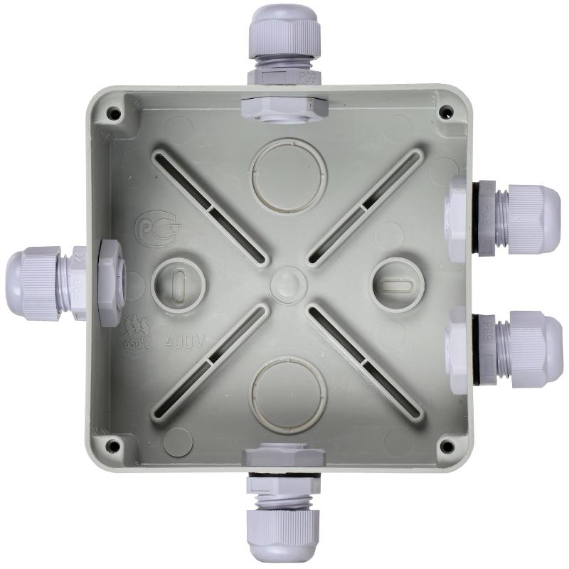 Коробка распределительная КМ41330 для о/п 100х100х50 мм IP55 (RAL7035, гермовводы PG9 5 шт) | UKO10-100-100-050-K51-55 | IEK — миниатюра 5
