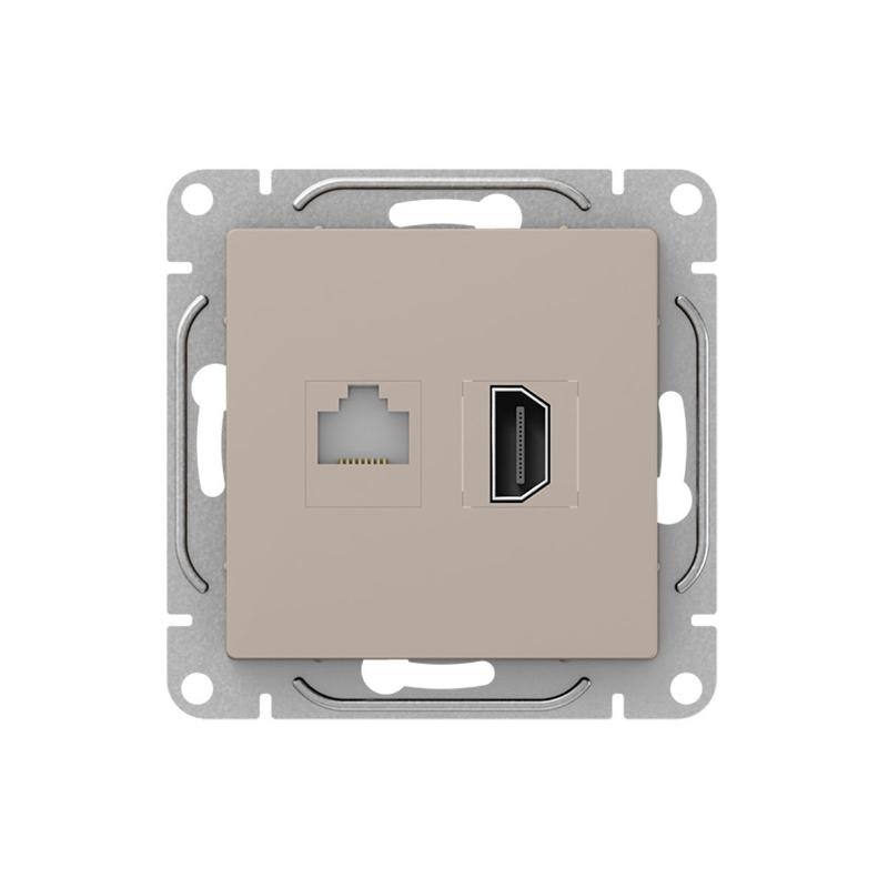 Механизм розетки HDMI+RJ45 (cat5), кремовый Эпика  |UP1-SOI-HDMI-RJ45| EKF — EKF