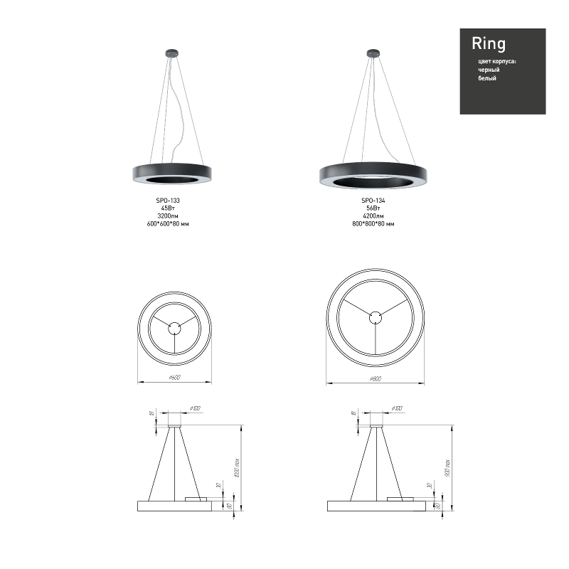 Светильник светодиодный Geometria Ring SPO-133-W-40K-045 45Вт 4000К 3200Лм IP40 600*600*80 белый подвесной | Б0050562 | ЭРА — миниатюра 4