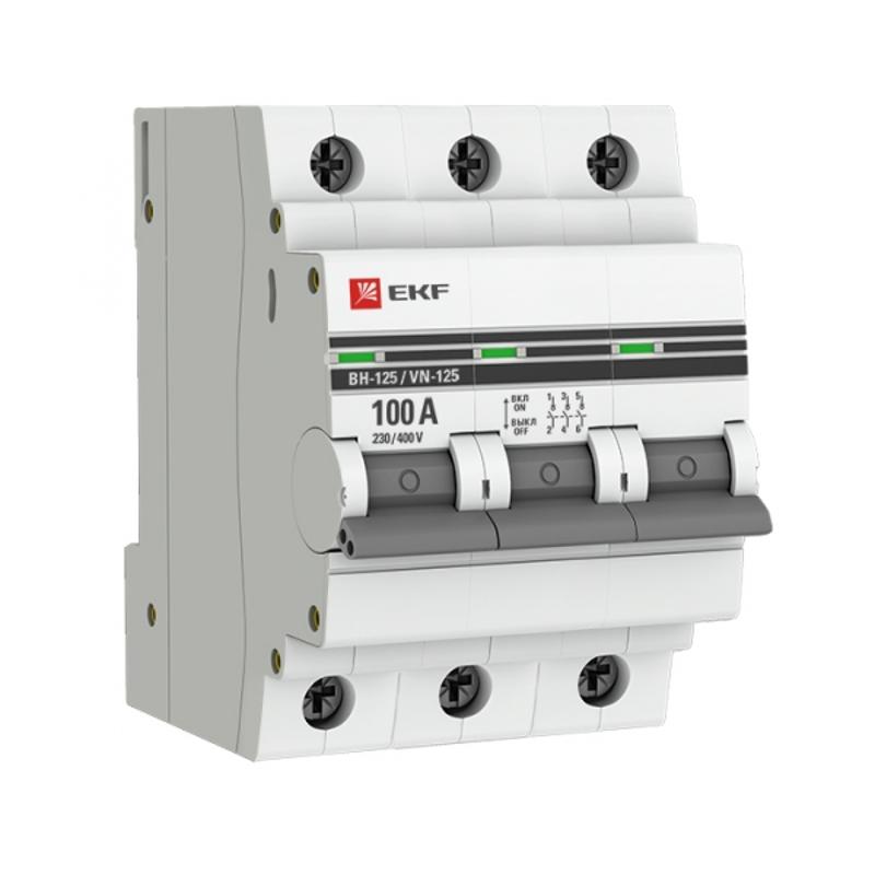 Выключатель нагрузки модульный ВН-125, 3P 100А EKF PROxima | SL125-3-100-pro | EKF (замена - S1253100) — EKF