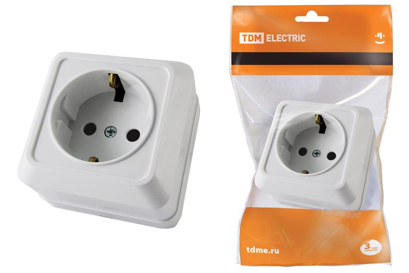 Розетка 2П+З открытой установки IP20 16А, белая "Ладога"  | SQ1801-0015 | TDM — TDM ELECTRIC