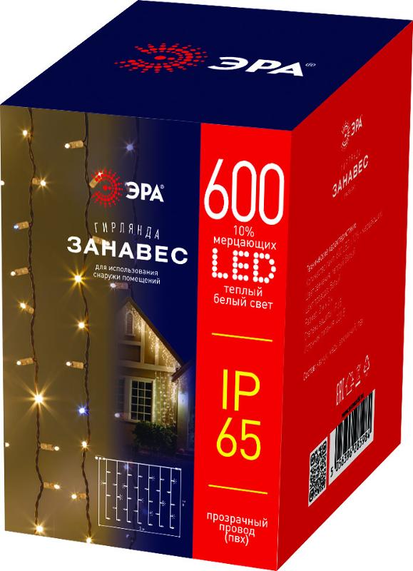Светодиодная новогодняя гирлянда ERAPS-SP1 сеть 3 м тёплый белый свет 600 LED | Б0051893 | ЭРА — миниатюра 2