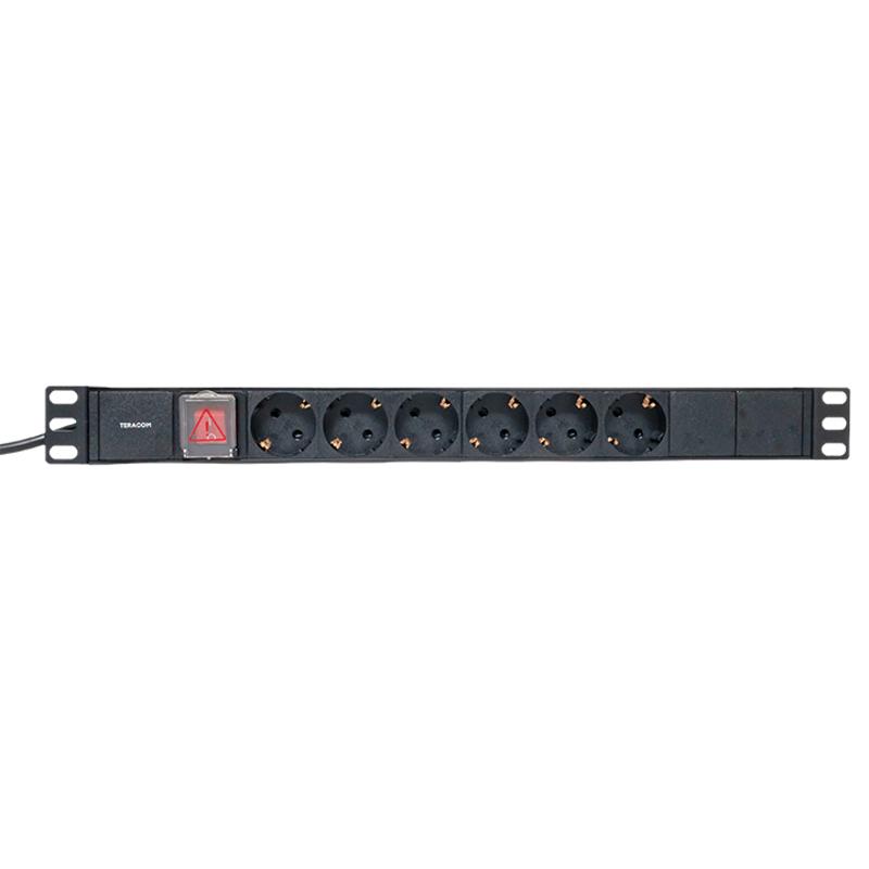 Блок розеток PDU TERACOM 19" 1U 16А/250В 6 розеток Schuko 2 метра 3x1,5 мм2 вилка Schuko | TRC-HPD-LS-16A-6SH-2MSH | EKF — миниатюра 2