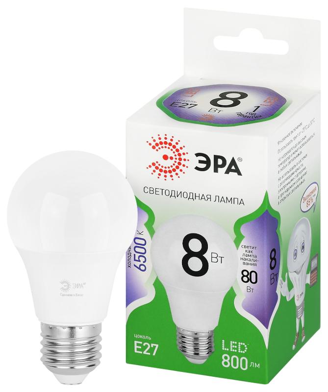 Лампа светодиодная  GREEN LINE LED A60-8W-865-E27 GL E27 8 Вт груша холодный свет | Б0067142 | ЭРА — ЭРА (Энергия света)