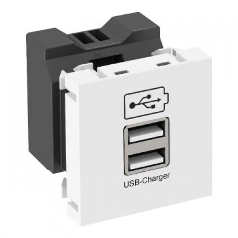 Розетка USB тип А двойная (2х0,6А или 1х1,2А) 1 модуль Modul45, 45х45 мм, белая | 6105300 | OBO Bettermann — миниатюра 2