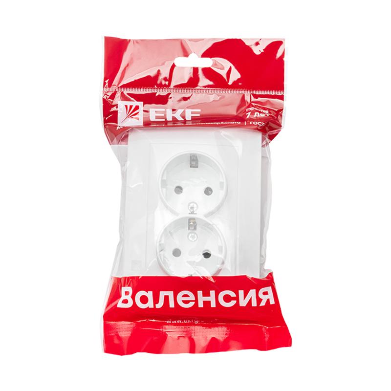 Валенсия розетка 2-местная с/з 16А белая с защ. штор. EKF PROxima |  EWR16-128-10 |  EKF — миниатюра 2