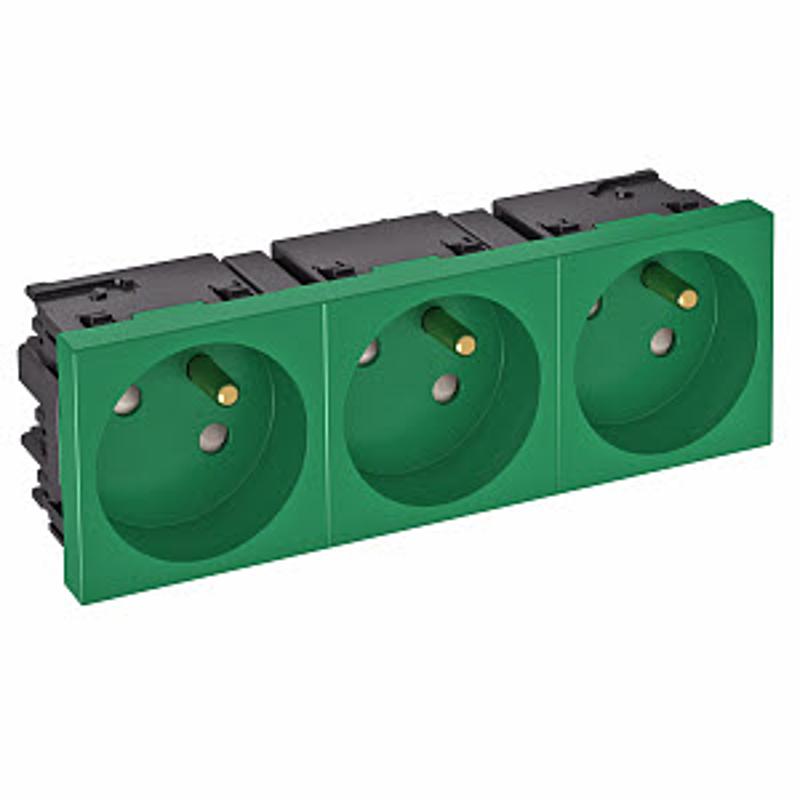 Розетка тройная 33° Modul45connect, франц. стандарт, 250 В, 16A (зеленый) (STD-F3C MZGN3) | 6120696 | OBO Bettermann — миниатюра 2
