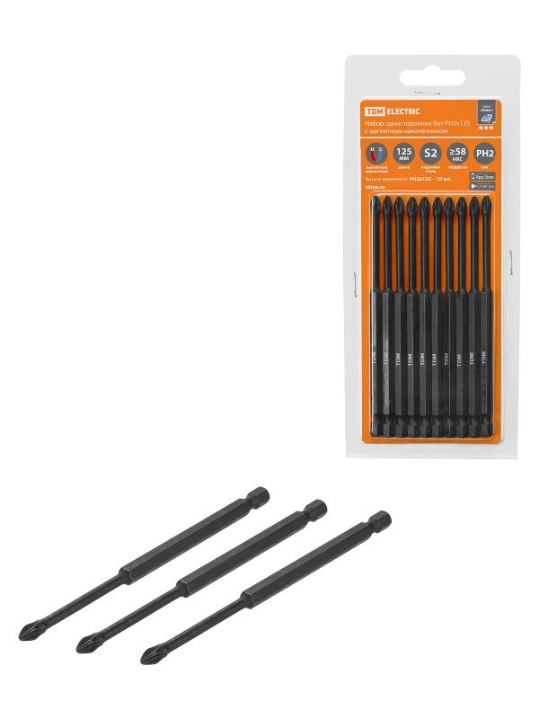 Набор бит PH2x125, односторонних, сталь S2, Е 1/4", намагниченные, торсионные, 10 шт., «Алмаз»  | SQ1019-0451 | TDM — TDM ELECTRIC