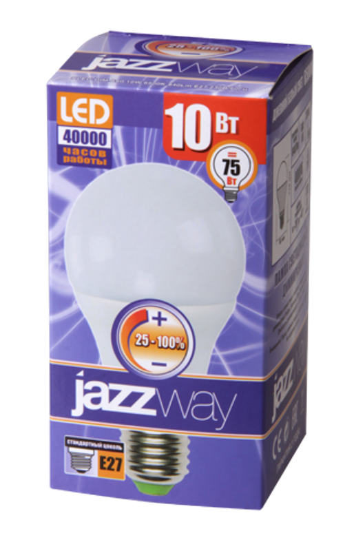 Лампа светодиодная LED 10Вт Е27 220В 4000К PLED- DIM A60 груша | 2859228 | Jazzway — миниатюра 2