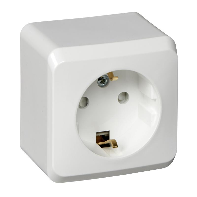 Этюд Белый О/У Розетка с заземлением со шторками | PA16-004B | SE — Systeme Electric