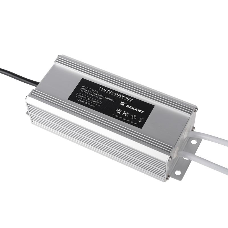 Источник питания тонкий 220V AC/24V DC, 3А, 72W с проводами, влагозащищенный (IP67) | 201-072-2 | REXANT — REXANT