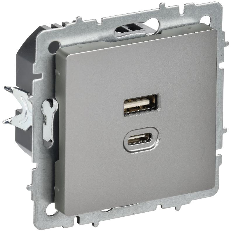 BRITE Роз. USB A+C 45Вт высокоск. зар. РЮ11-2-БрС сталь | BR-U22-045-K46 | IEK — IEK (ИЭК)