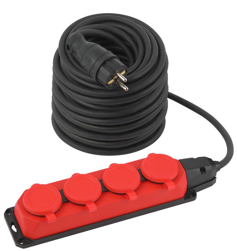 Удлинитель силовой UK-4e-3x1,5-40m-IP44(KG) с заземлением 4 розетки каучук 40м КГ 3х1,5мм2 IP44 | Б0057589 | ЭРА — миниатюра 1