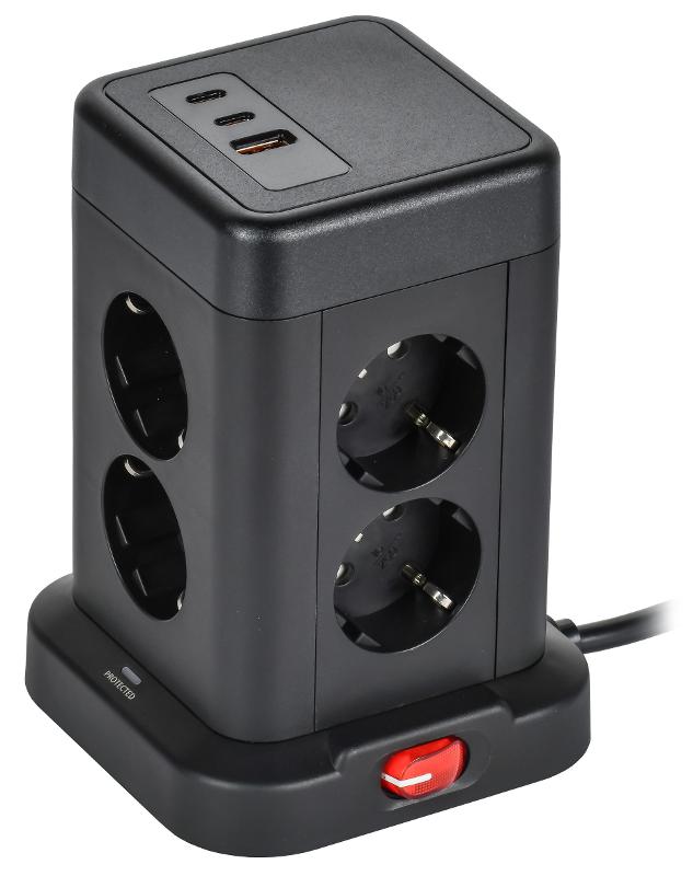 DOMINIC Удлинитель У08K 1,5м 3х1мм2 USB A+C 20Вт чер | DN-YP30-16-08-01-ZKU-K02 | IEK — миниатюра 1