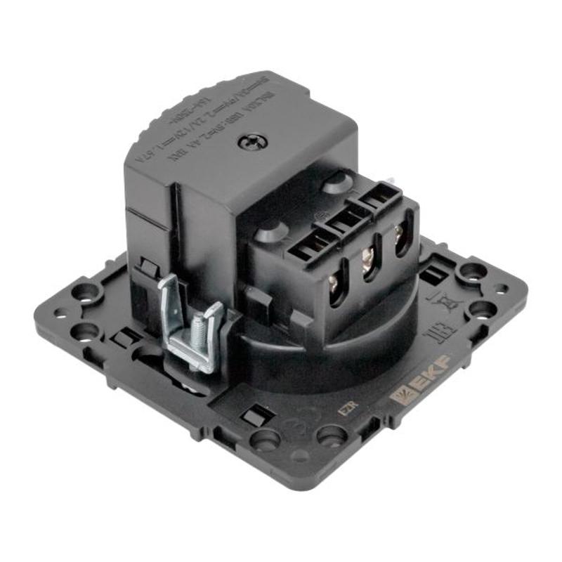 Стокгольм Механизм Розетки 1-местной с/з, USB A+C 16А винтовые клеммы черный с защ. штор. | EZR16-2USB-typeA-typeC | EKF — миниатюра 8