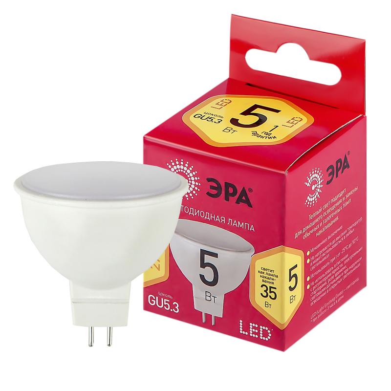 Лампа светодиодная LED MR16-5W-827-GU5.3 R (диод, софит, 7 Вт, тепл, GU 5.3) (10/100/4000) | Б0050230 | ЭРА — миниатюра 1