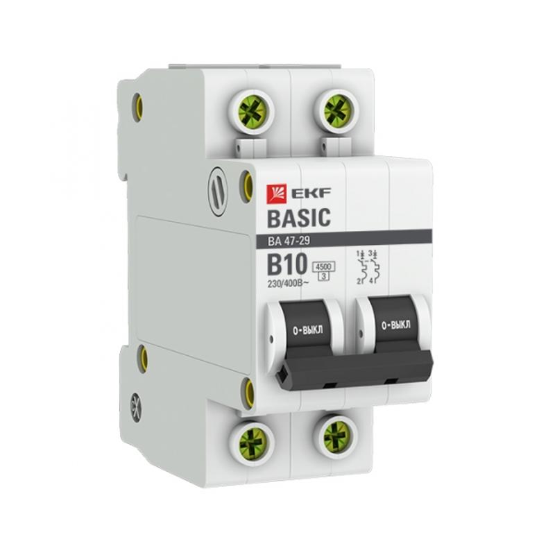 Выключатель автоматический двухполюсный 2P 10А (B) 4,5кА ВА 47-29 EKF Basic|mcb4729-2-10-B|EKF — EKF