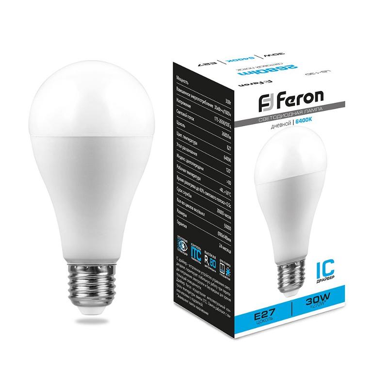 Лампа светодиодная, (30W) 230V E27 6400K A80, LB-130 | 38196 | FERON — фото 1 | Sento