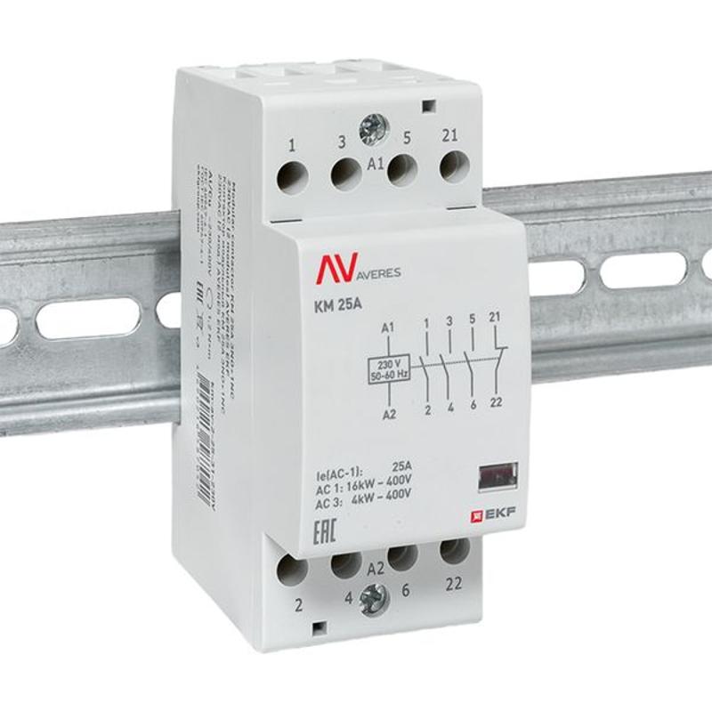 Контактор модульный КМ 25А 3NO+1NC 230VAC (2 мод.) AVERES | km-av-2-25-31-230V | EKF — миниатюра 2