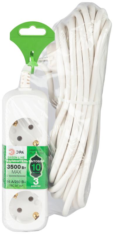 Удлинитель электрический ЭРА UDL-16-3100-E Greenline 3 розетки с заземлением 10м ПВС 3x1мм2  | Б0064983 | ЭРА — миниатюра 3