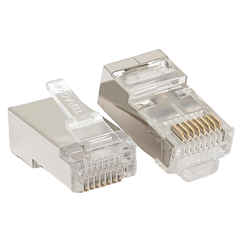 Коннектор RJ-45 TERACOM экранированный 8P8C Cat.5E универсальный (упак.20шт) | TRC-PLUG-5EFTP-20 | EKF — миниатюра 2