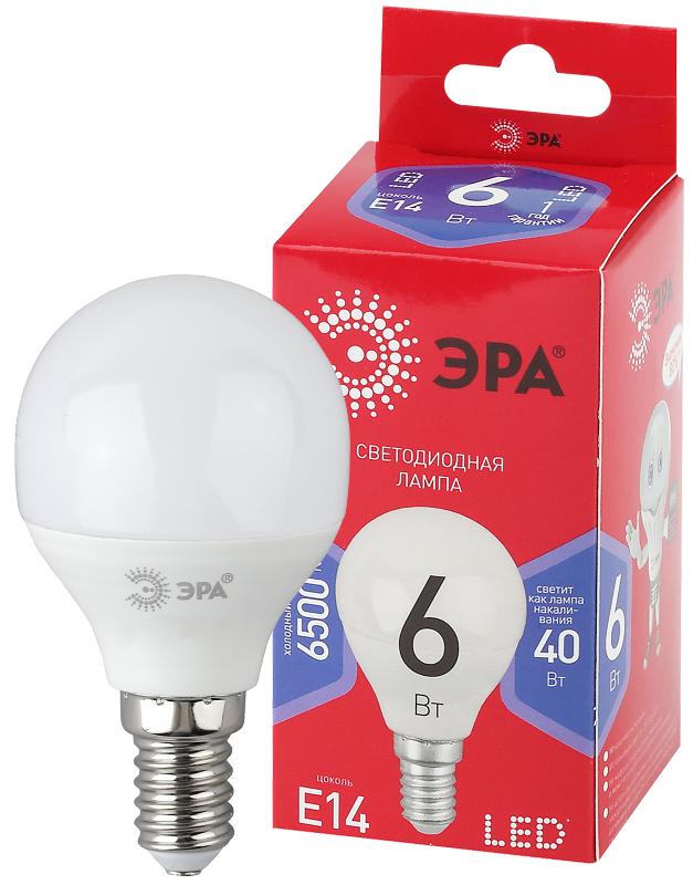 Лампа светодиодная RED LINE LED P45-6W-865-E14 R E14 / Е14 6Вт шар холодный дневной свет | Б0045356 | ЭРА — миниатюра 1